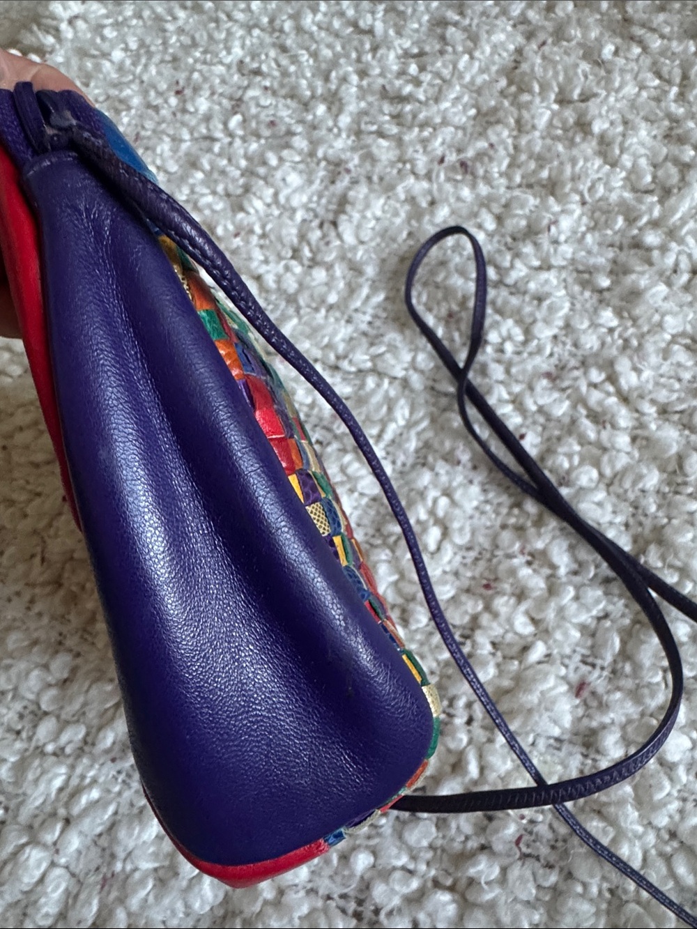 Vintage SHARIF Rainbow Woven Leather Crossbody Bag Made in USA 80s 90s - Picture 3 of 6